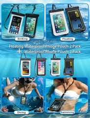 4 Pack IP68 Waterproof Phone Pouch (2 Pack Floating and 2 Pack Sinking