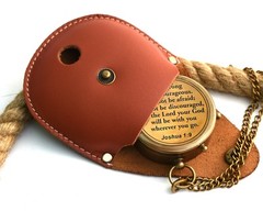 Be Strong and Courageous Brass Compass with Wooden Box Engraved Gift