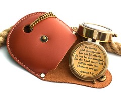 Be Strong and Courageous Brass Compass with Wooden Box Engraved Gift