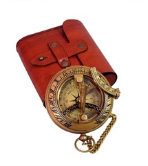 Vintage Brass Sundial Compass with Leather Case – Antique Nautical Navigation…