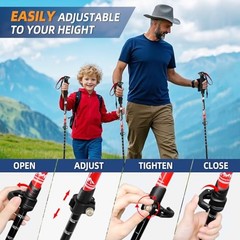 Lightweight Collapsible Trekking Poles for Hiking – 2 Pack Adjustable Red