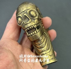 Brass Skull Head Walking Stick Cane Handle Top Topper Hand Grip Holder Decor