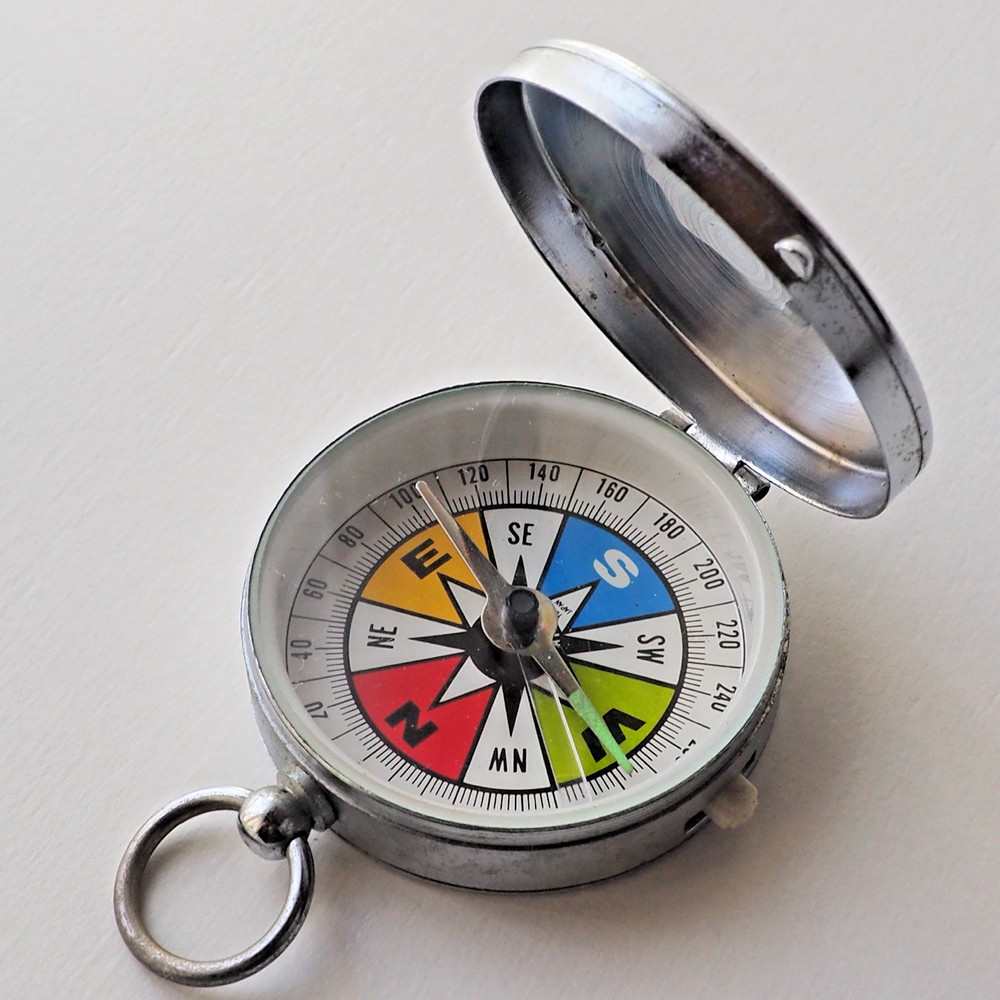 Vintage YCM Pocket Compass Made in Japan Working Needle Stopper Flip Lid Case