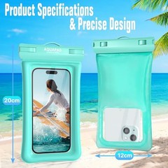 IP68 Waterproof Phone Pouch 2 Pack-Up to 8.0″，Adjustable Aqua Green 2 pack