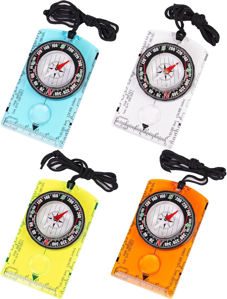 4 Pcs Outdoor Compass with Adjustable Declination,Magnifier,Ruler,Scale. Multifu
