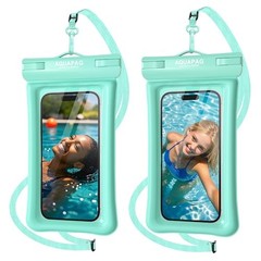 IP68 Waterproof Phone Pouch 2 Pack-Up to 8.0″，Adjustable Aqua Green 2 pack