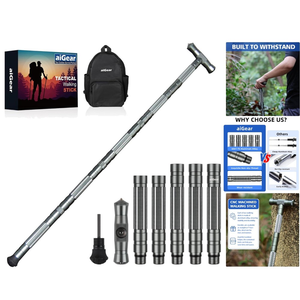 All-in-One Survival Hiking Stick – Adjustable to 43.5 Inches, Lightweight Design
