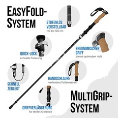 BAVA® Folding Walking Stick [36cm Folding Size] Various Attachments [Ultralight]