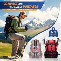 Lightweight Collapsible Trekking Poles for Hiking – 2 Pack Adjustable Red
