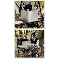 10-Piece Windproof Board for Outdoor Cooking Foldable Iron Windshield Black