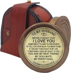 to My Husband I Love You, Brass Compass Engraved Gifts for Men, Bronze for Me…
