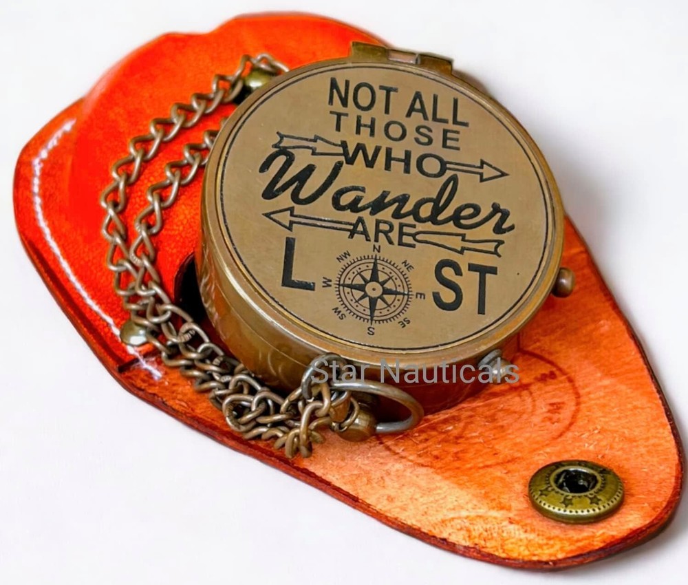 Not All Those Who Wander are Lost Quote Pocket Navigat Compass with Leather Case