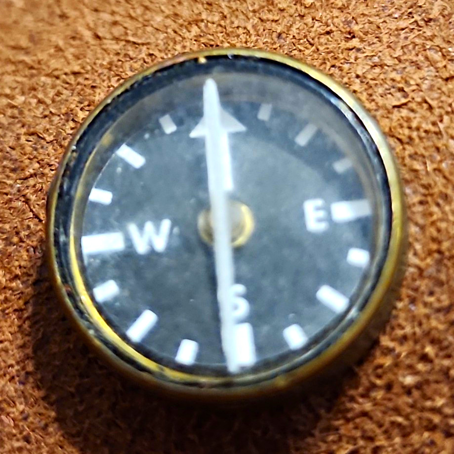 Mini Round Button Compass Metal Black/Gold Tone Direction Dial W N E S