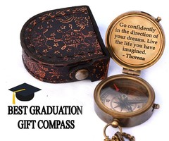 Solid Brass Thoreau Quote Engraved Compass Wooden Box Camping Graduation Gift