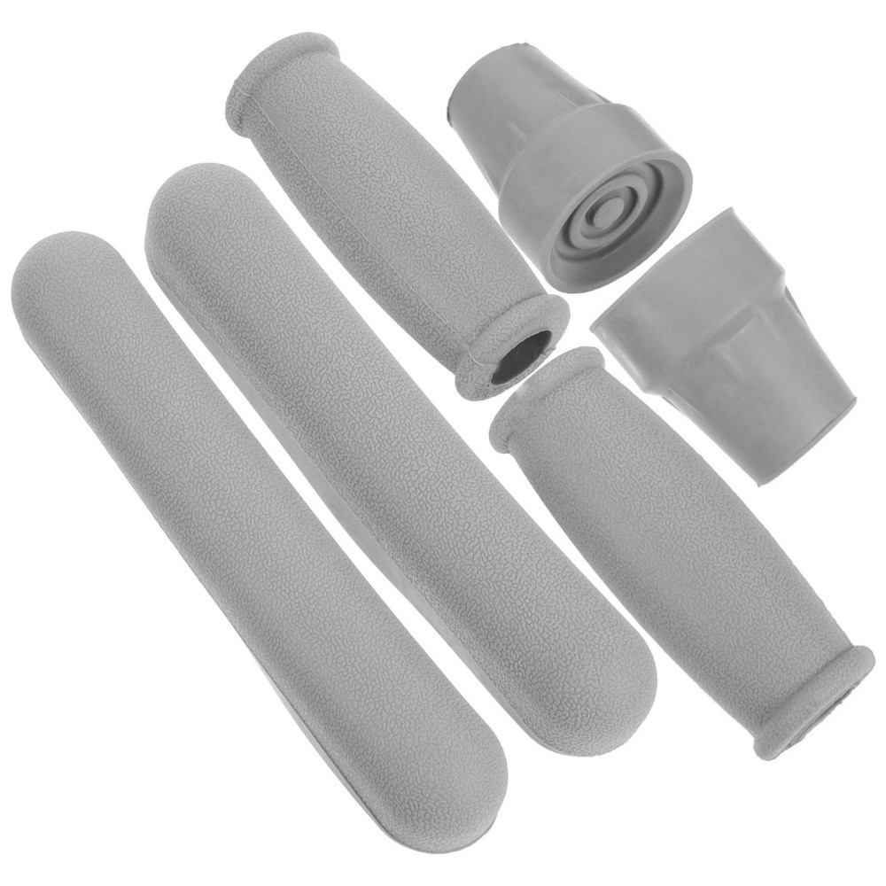 1 Set Durable Walking Crutch Pad Grey Tpr Non Slip Replacement Hand Grip Kit
