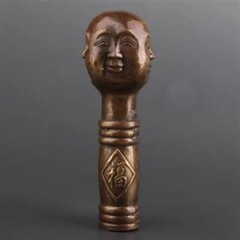 Brass Four Faced Buddha Head Walking Stick Cane Handle Top Topper Zen Decor