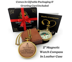 Pocket Watch Compass with Chain & Leather Case – Gift item- Dad’s Compass