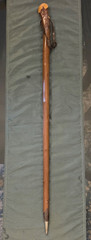 Vintage Handmade Polished Wood German Hiking Stick W/ Metal Bottom Stake & Leath