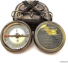 Be Strong and Courageous Engraved Compass with Authentic Leather Case Brass Comp