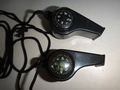 Two (2) New, Unused Survival Tools: Whistle With Compass +Thermometer + Lanyard