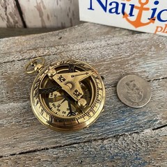 Brass Sundial Compass – Vintage Pocket Style – Nautical Keychain, Pendant – Gold