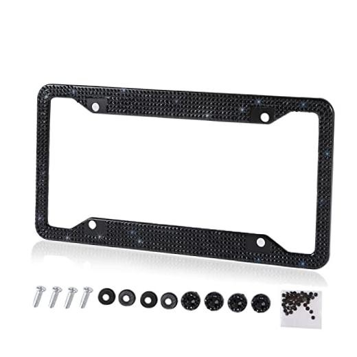 Fashion Handmade 4 Holes Black Crystal License Plate Frames,Premium US