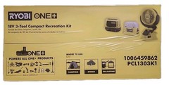 Ryobi One+ 18V 3-TOOL COMPACT LED Light Bluetooth Speaker 4in Clamp FanPCL1303K1