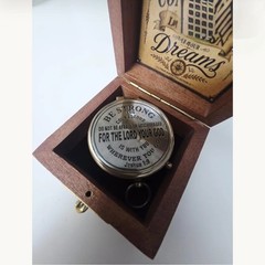 Joshua 1:9 Scripture Compass, Personalized Baptism Graduation Gift in Wooden Box