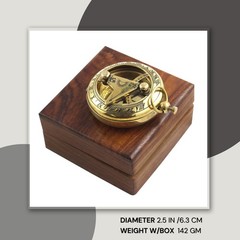 Marine Sundial Compass With Nautical Solid Wooden Box Vintage Brass Ship Navigat