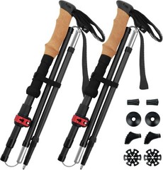 Carbon Fiber Lightweight Collapsible Trekking Poles 2-Pack with Cork Grip