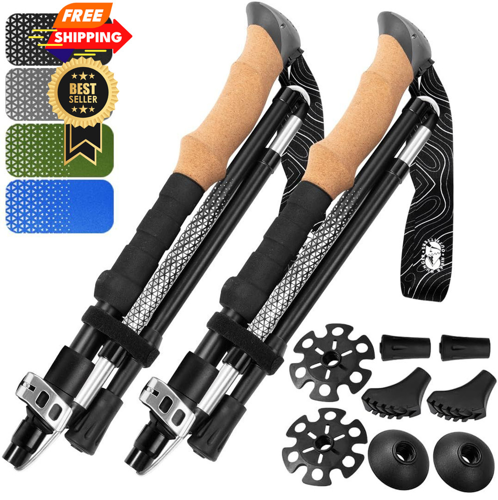 Premium Foldable Hiking 100-120 cm for Height: 5’9″ and smaller, Cork – Black