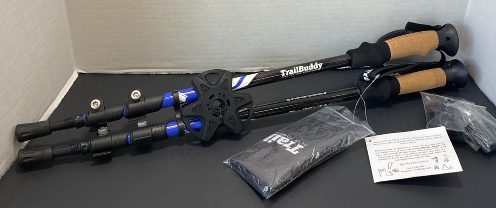 New Trail Buddy Ultra-Strong Aluminum & Cork Trekking Poles Blue & Black