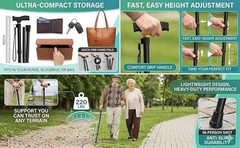 Folding Cane, Walking Poles with Adjustable Height, Canes for Men, Women and for
