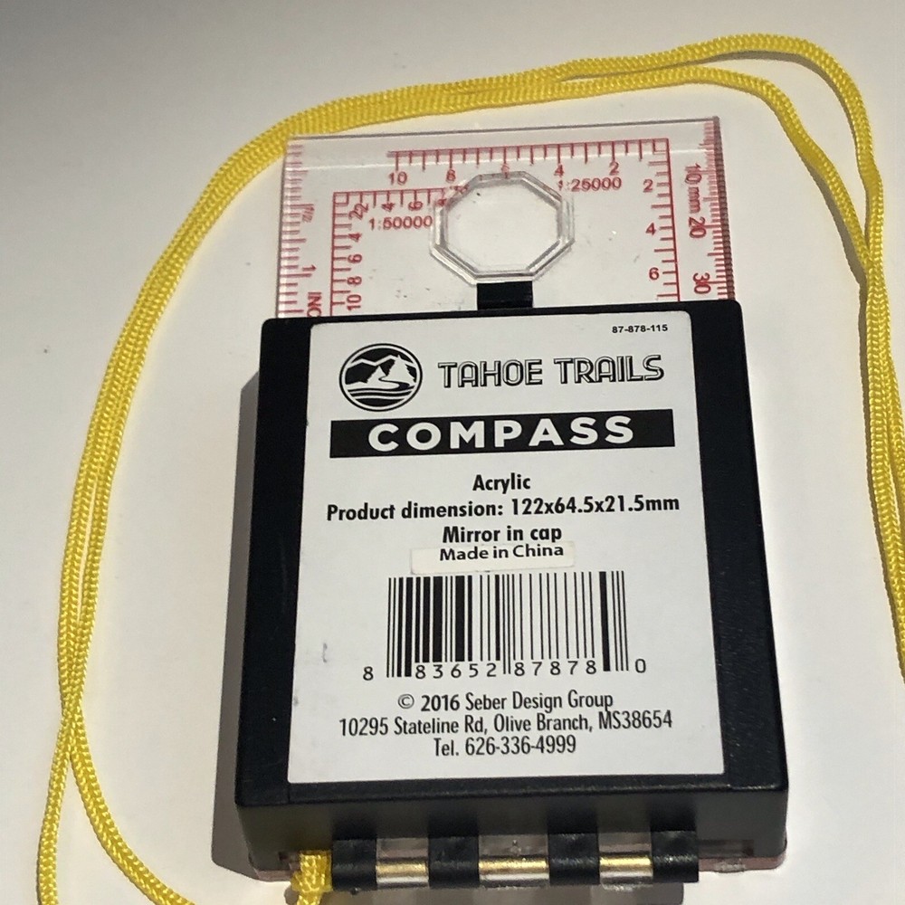 Tahoe Trails Compass. Acrylic. Mirror In Cap. Lanyard. 122×64.5×21.5mm. Used