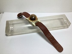 VINTAGE 1950’s ERA CELLULOID WRISTBAND COMPASS LEATHER BAND WORKS W/ORIG CASE