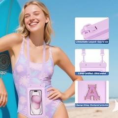 Waterproof Phone Pouch Floating, IPX68 Waterproof Phone Case for Purple Letter