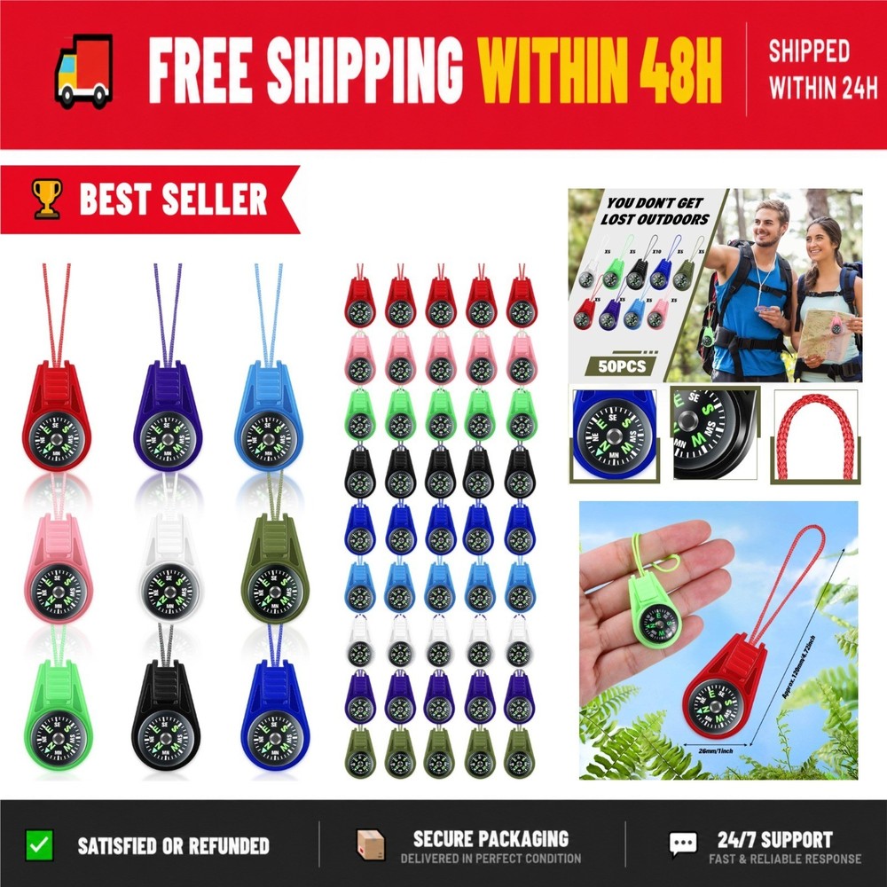 Mini Pocket Compass for Kids – 25 Pack Hiking Survival Keychain