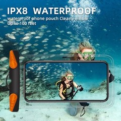 Waterproof Phone Pouch, Waterproof Phone Case with Lanyard for Black Orange