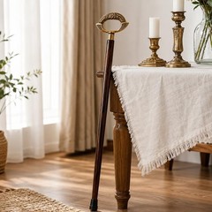 RNM Hand-Carved Hardwood Walking Cane, Brass Handle, Spiral Shaft, Vintage Style