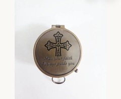 Personalized Brass Pocket Compass with Leather Case Christian Engraved Baptism