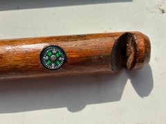 Wood Walking Stick with Whistle and Compass That Unscrews for Easy Transport