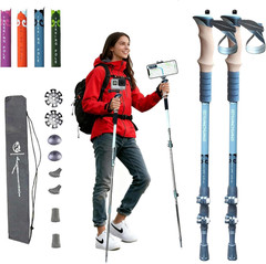 Ultralight Collapsible Trekking Poles with Top-Mounted Camera Holder, 1/4″ Threa