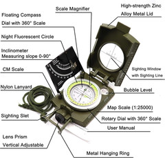 Military Compass Metal Lensatic Compass with Inclinometer, Night Fluorescent, Im