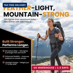 3K Carbon Fiber Trekking Poles, Collapsible Set of 2 Lightweight Adjustable Hiki
