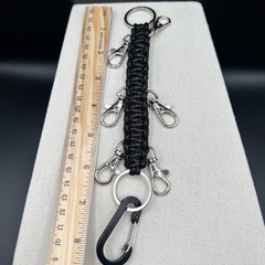 Black Paracord Keychain Wristlet Multi Clip Carabiner Key Holder EDC Tactical