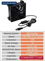 Quiet 120mm Router Fan Cooler with L/M/H 3-Degree Speed Controller, DC 5V USB Po