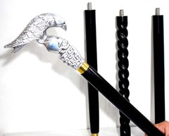 Deluxe Handcrafted Wooden Walking Cane w/ Ornamental Nickel Eagle & Skull Handle