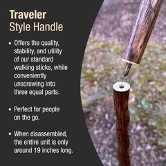 Brazos Traveler Stick 54in Oak Wooden Walking Hiking Stick 3-Piece Assembly New