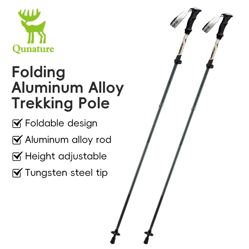 Qunature Aluminium Alloy Walking Hiking Sticks Folding Alpenstock Trekking Pole