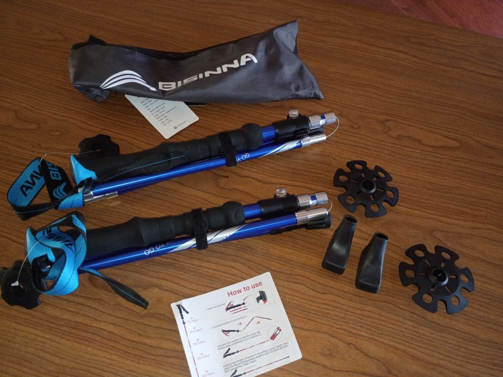 BISINNA Collapsible Trekking Hiking Poles- 2 Pack Folding Blue 115-135cm